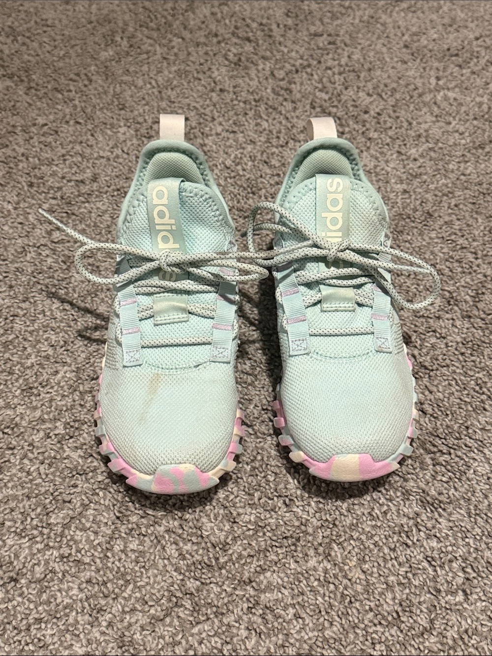 adidas Kids Mint Green Sneakers with Pastel Pink Accents